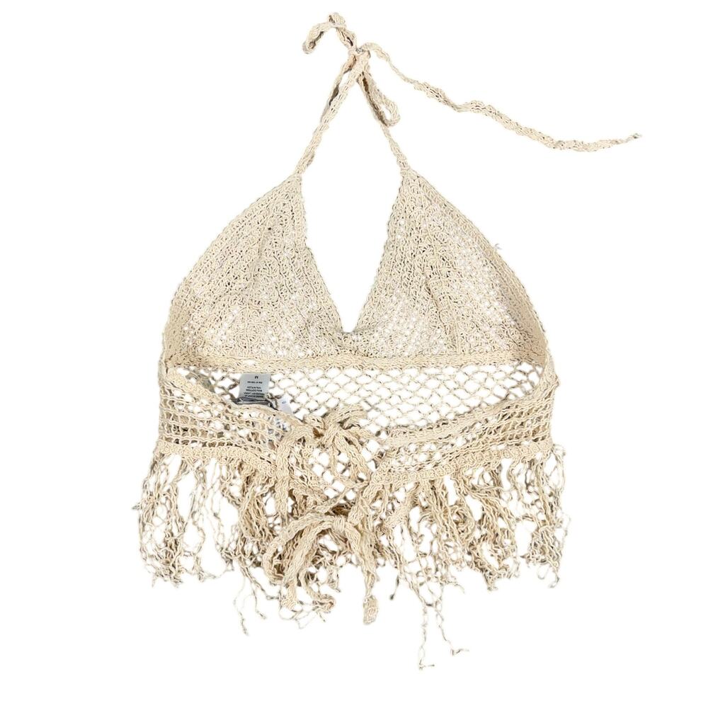 Julia by Love J Crochet Halter Top Beige Natural Cotton Boho Fringe Festival NWT - Picture 7 of 8